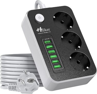 Багатофункціональна мережева розетка HULKER з USB, захист від перенапруги, 1.6 м, універсальна