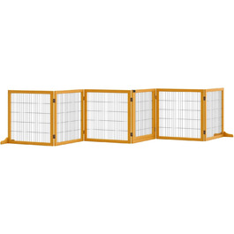 Захисне ґратка для собак PawHut - регульоване, самостійне, дерев'яне, 6 панелей, жовте. Захист від сходів, дверей, проходу. Розміри: 70H x 432B см