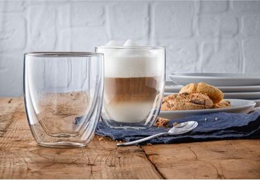 WMF Double-Walled Cappuccino Glasses Set, 6-Piece, Double-Walled Glasses 250ml, Floating Effect, Thermoglass, Heat-Resistant Tea Glass, Coffee Glass
