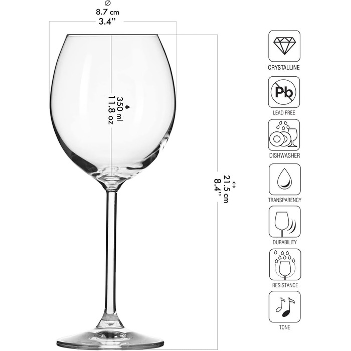 Набір склянок Krosno Rot Venezia 350 мл (6 шт.) | Стійке до миття в посудомийній машині скло, без свинцю