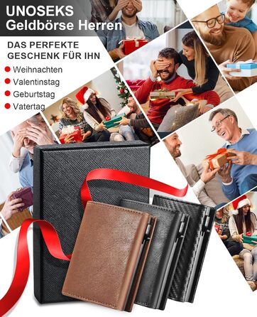 Чоловічий гаманець UNOSEKS з RFID захистом: Slim Wallet з відділом для монет та карткою для ID, на 1-6 карт (алюміній, карбон)