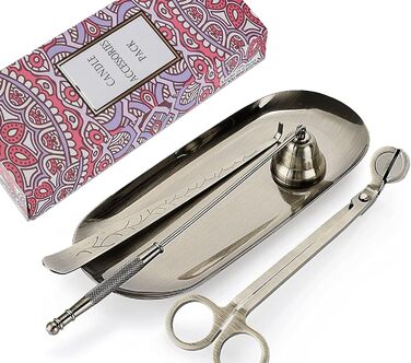 VISIKOM 4-in-1 Wick Trimmer Set Candle Snuffer Candle Accessory Set with Tray Bronze Candle Care Tool Kit Wick Cutter Birthday Gift for Candle Lovers Gifts for Women