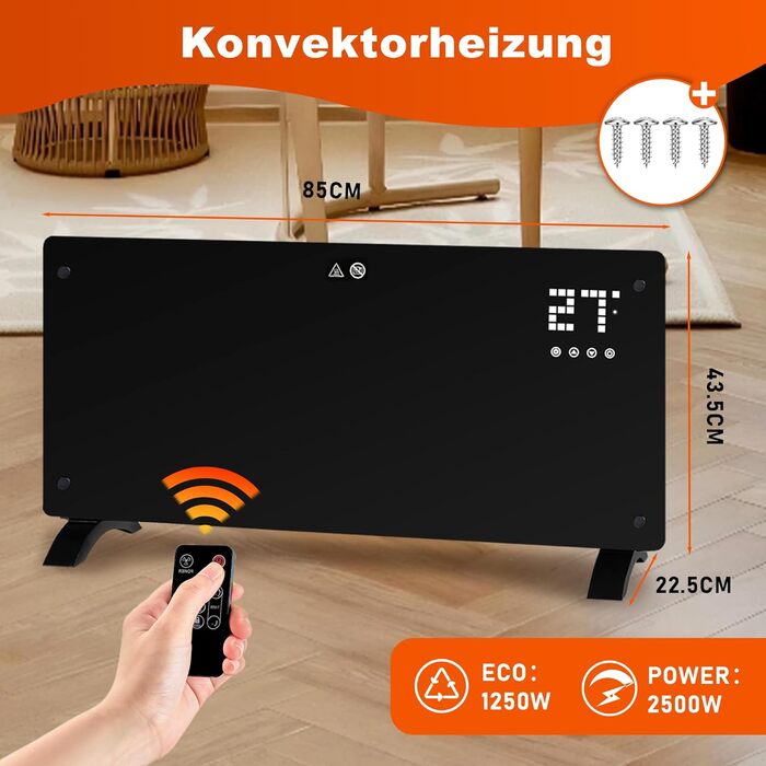 Електричний конвектор Citybee 2500W з термостатом, пульт, таймер, захист від перегріву, 2 роки гарантії