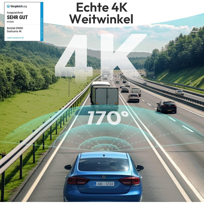 Відеореєстратор BORSLAB Dashcam Auto G980H 4K з GPS, WiFi, ADAS, нічне бачення, 170° та 24/7 паркування