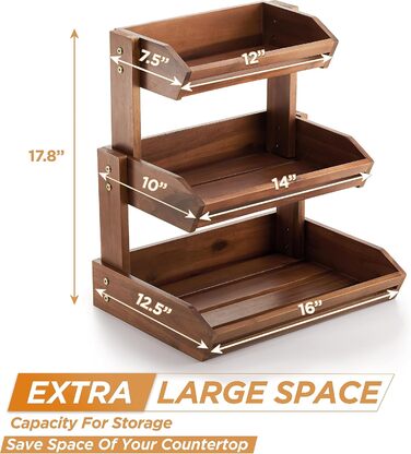 Двоярусна фруктова корзина HOLANA з акції - дерев'яна корзина для кухонного столу, органайзер для фруктів, овочів та закусок, корзина з акції (акція)