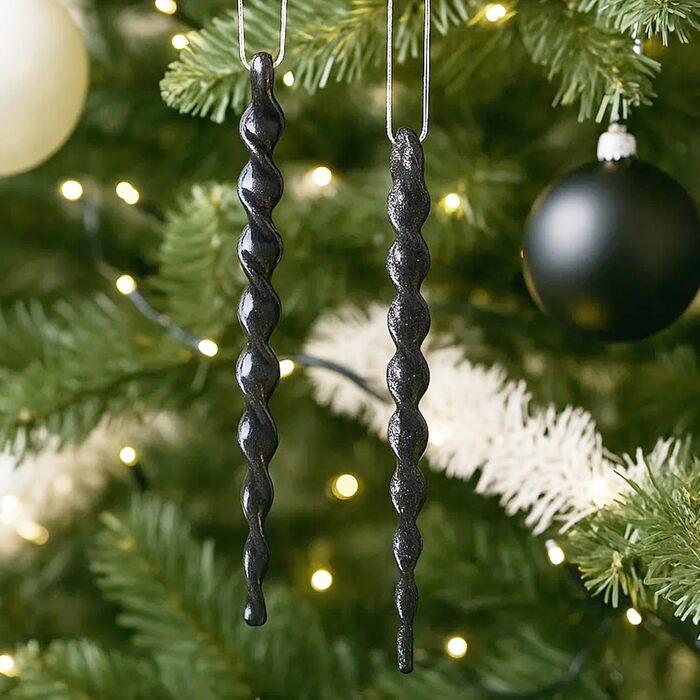 Чорні новорічні прикраси SLEETLY 28 шт. - кулі, льодинці, сніжинки. Стійкі до пошкоджень, пластикові