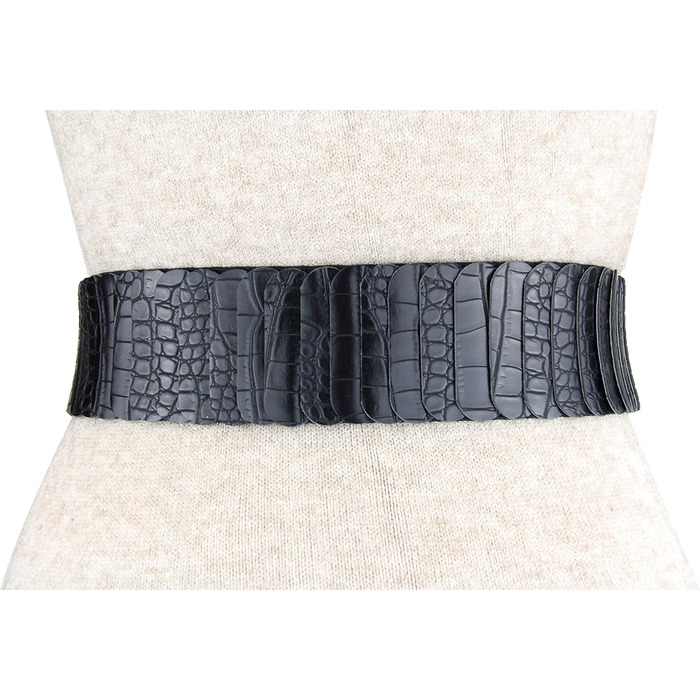 Жіночий еластичний пояс-гуртка Vanessa & Melissa, 6 см, срібна пряжка, кроко-чорний, 80 см (на талію 85-105 см)