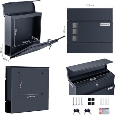 Поштовий ящик Zedelmaier з нержавіючої сталі, індивідуальне гравіювання, з газетницею, замком та 2 ключами, антрацит 33x31x10 см