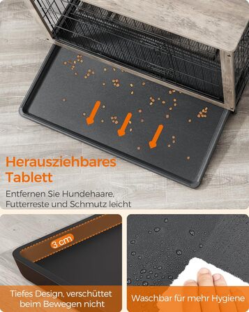 Клітка для собак Feandrea з приставним столиком, переноска, сучасна будка для собак до 36 кг, міцна, для дому, знімний піддон, 2 двері, PFC004X01 (112 x 75 x 82 см, Greige)