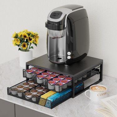 Органайзер для кавових капсул K-Cup на стійку, дерев'яний, 3 висувні ящики, для дому, кухні, офісу (Чорний)