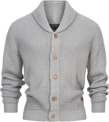 Чоловічий кардиган Indicode INBrandox з коміром-шарфом та ґудзиками | Дріб'язковий кардиган для чоловіків L, сірий світло-сірий