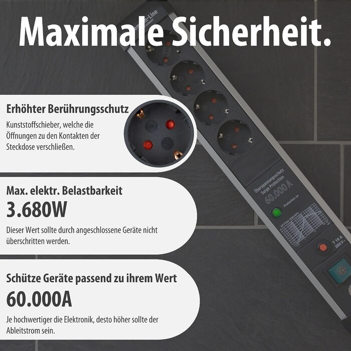 Мережевий фільтр Brennenstuhl Premium-Protect-Line на 4 розетки, кабель 3м, захисний подовжувач
