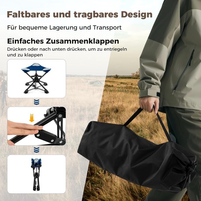 Складний туристичний стілець COSTWAY, 360° обертання, антиковзні ніжки, сумка, вантажопідйомність до 150 кг, для кемпінгу, риболовлі, полювання (Блакитний)