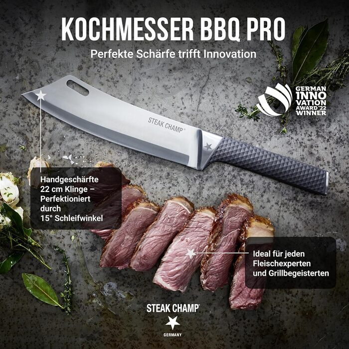 Кухонний ніж для стейків Steak Champ BBQ Pro 22 см, з гострим лезом із високоякісної сталі, ручне заточування, антиковзна ручка
