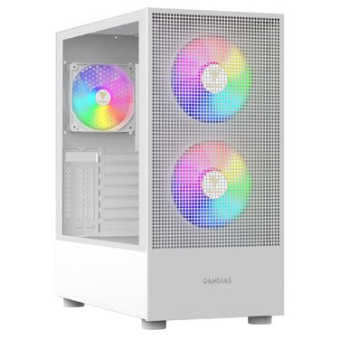 Корпус для ігрового ПК Gamdias Talos E3 Mesh Elite WH, ATX Mid-Tower, 3 x 120 мм ARGB вентилятори, сітчаста передня панель, скляна бічна панель, білий