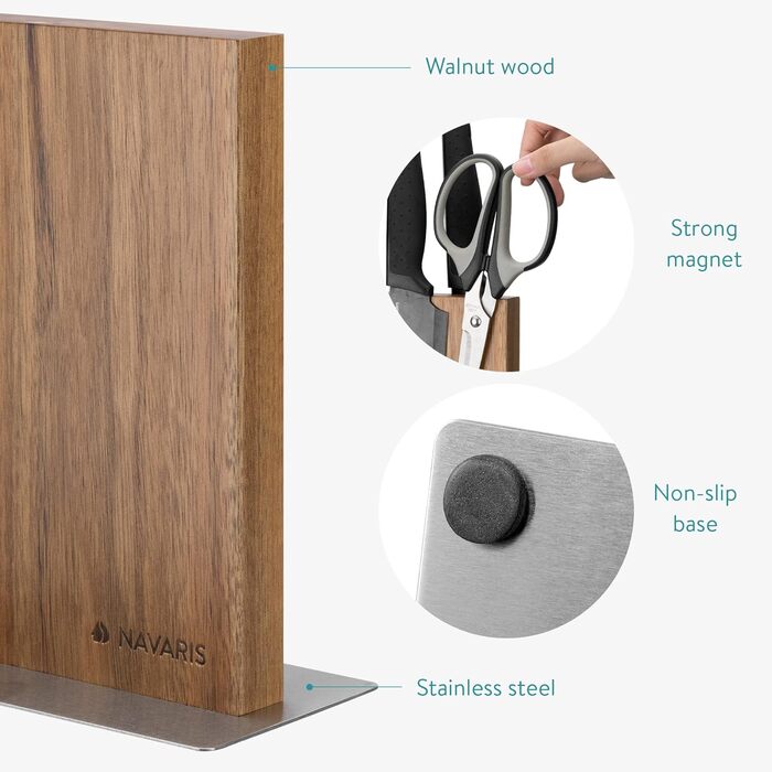 Navaris Double-Sided Magnetic Knife Holder made of Acacia - Magnetic Knife Block, Knife Board, Double-Sided Magnet Holder - Knife Holder, Wood, Unfurnished