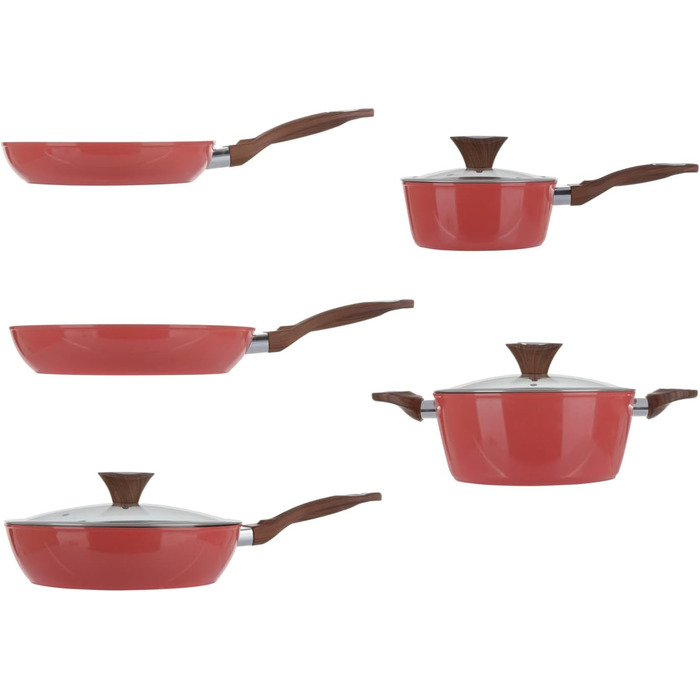 Набір посуду KASANOVA Golden 5 8 предметів: каструлі та сковороди для індукції та всіх плит, антипригарне покриття з кораловим ефектом