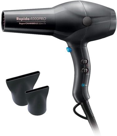 Фен Diva Styling Rapida 4000 Pro - Професійний чорний фен з AC-мотором, 4 режими нагріву та 2 швидкості, Cool Shot