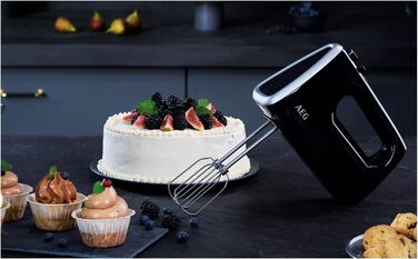 Міксер AEG HM3310: 350 Вт, 5 швидкостей, нержавіюча сталь, для приготування тіста та збивання, чорний/срібний