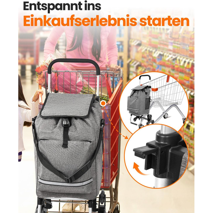 Складаний візок для покупок Homecall 50L з охолодженням, 3-в-1: візок, сумка на колесах, тачка (темно-сірий, сходинкові колеса)