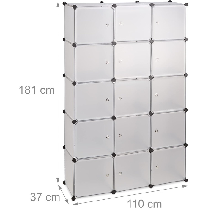 Relaxdays Clothes Rack System with 11 Compartments, Wardrobe with 2 Clothes Rails, DIY Plastic Plug-in Shelf, White (Transparent)