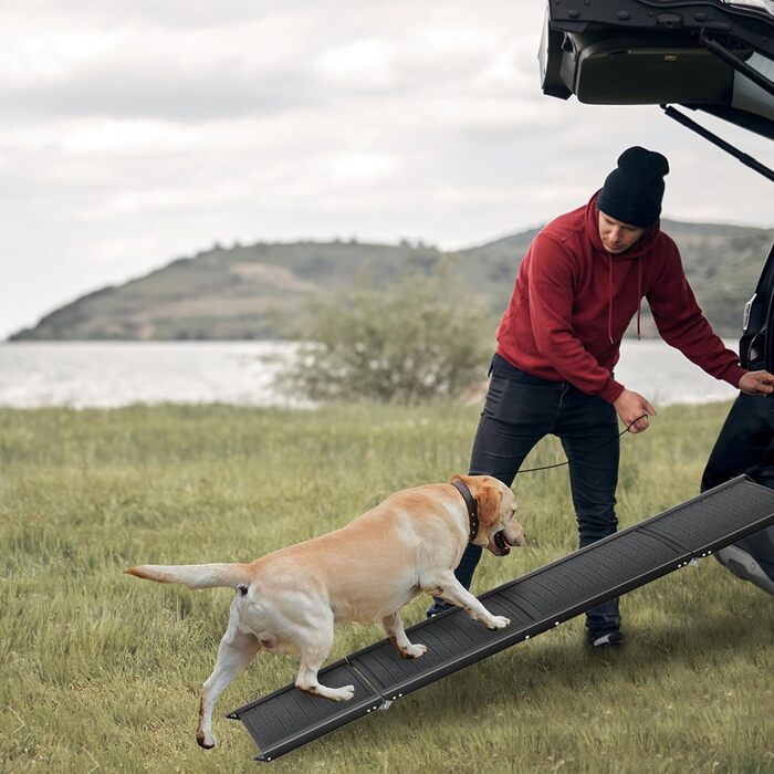 Східці для собак складні, 157 см, для великих собак до 110 кг, з неслизькою поверхнею та зручною ручкою, чорного кольору