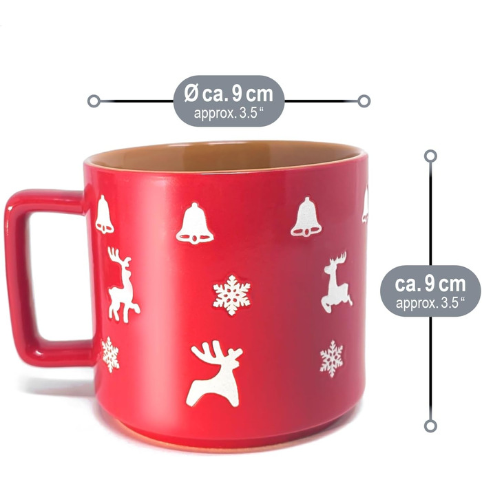 4 чашки для кави Com-Four® з кераміки з різдвяним дизайном, 250 мл (червоний/сірий/зелений/синій)