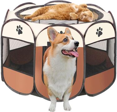 Переносний вольєр для цуценят, вольєр для собак, складаний вольєр для котів, вольєр для цуценят для дому, вольєр для собак, котів, кроликів, 74 x 74 x 43 см (Коричневий, 8, S (74 x 74 x 43 см))