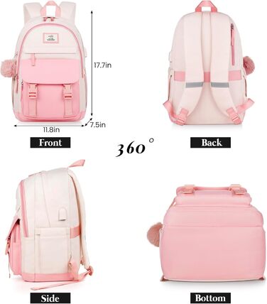 Рюкзак MOMUVO для підлітків та жінок, для ноутбука | Милий рюкзак для школярів та студенток 15.6 дюймів (15.6', Бежево-рожевий)
