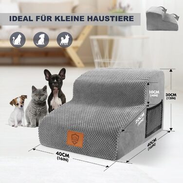 Masthome Dog Stairs for Small Dogs, 4 Steps Pet Stairs with Washable Cover, 52cm High Cat Stairs for High Beds, Dog Ramp Ladder, Removable, Black (Dog Stairs 2 Steps - Grey)