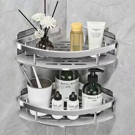 Поличка для душу JUVEL без свердління, кутова, 2 шт., матове покриття, захист від іржі. Дзеркальна поверхня, підставка для шампуню. Органайзер для душу, кухні, ванної кімнати. Легка установка (сріблястий)