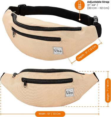 Поясна сумка Vibe Bauchtasche для жінок, чоловіків та дітей - поясна сумка, сумка на пояс, кишенька для телефону на фестивалі, вечірці, рейві, спорту, активного відпочинку, фітнесу, велосипеді, бігу. Єдиний розмір (Бежевий)