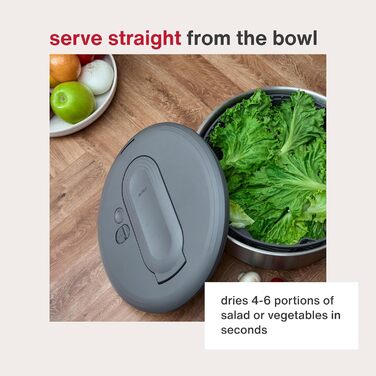 Салатниця-швидкосушарка Zyliss Swift Dry, 6л, з кришкою, BPA-free, неслизьке дно, AquaVent™ технологія, кнопка стоп, придатна для миття в посудомийній машині, сіра