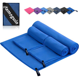 Набір з 3-х рушників з мікрофібри (великий 180х80 см, 2 шт. маленький 80х40 см) - швидковисихаючі спортивні рушники для фітнесу, пляжу, басейну та подорожей (темно-синій)