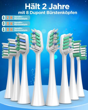 Електрична зубна щітка зі звуковими вібраціями, 8 насадок, 5 режимів, таймер, 120 днів роботи від акумулятора, для дорослих, синього кольору
