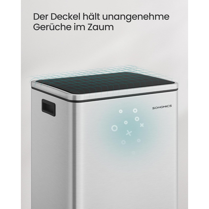 Відро для сміття SONGMICS 50 л, нержавіюча сталь, знімний внутрішній відро, Softclose, срібний колір