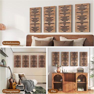 Акустичні панелі JBER для звукоізоляції стін, самоклеючі шумопоглинаючі плити з імітацією горіха (еліптичні лінії), 60×30×4.5 см, 4 шт. — для студії звукозапису та дому