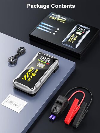 Powerbank Starthilfe 4000A: портативний пусковий пристрій для автомобіля 12V з LCD дисплеєм та LED ліхтариком. Підходить для бензинових (9.0L) та дизельних (7.5L) двигунів. Ідеально для SUV, мотоциклів та газонокосарок. Чорний колір.