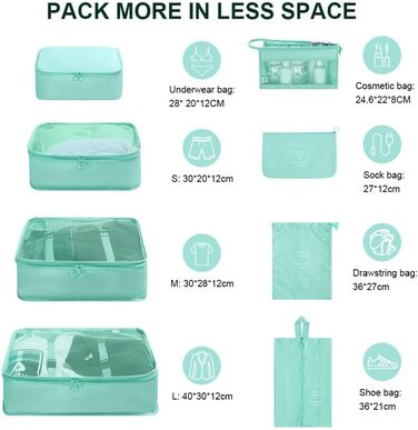 Органайзер для валізи OSDUE, набір 8 шт: кубики для пакування, водонепроникні чохли для одягу, сумочка для косметики, мішечок для взуття, кишеня для USB-кабелів (бежевий)