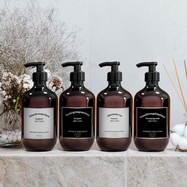 Набір дозаторів для мила, 4 шт., 500 мл, з етикетками, набір флаконів для душу, шампуню (300 мл, коричневий)