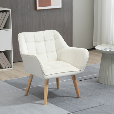 HOMCOM Single Armchair Recliner Chair with Velvet Look, Raised Legs, Upholstered Armchair for Living Room, Bedroom, 64 x 62 x 72.5 cm, Cream | Aosom
