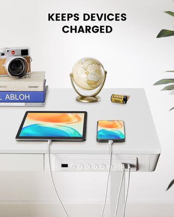 Електричний стіл ErGear 120x60 см з регулюванням висоти, шухлядою і цільною білою дерев'яною стільницею для дому та офісу