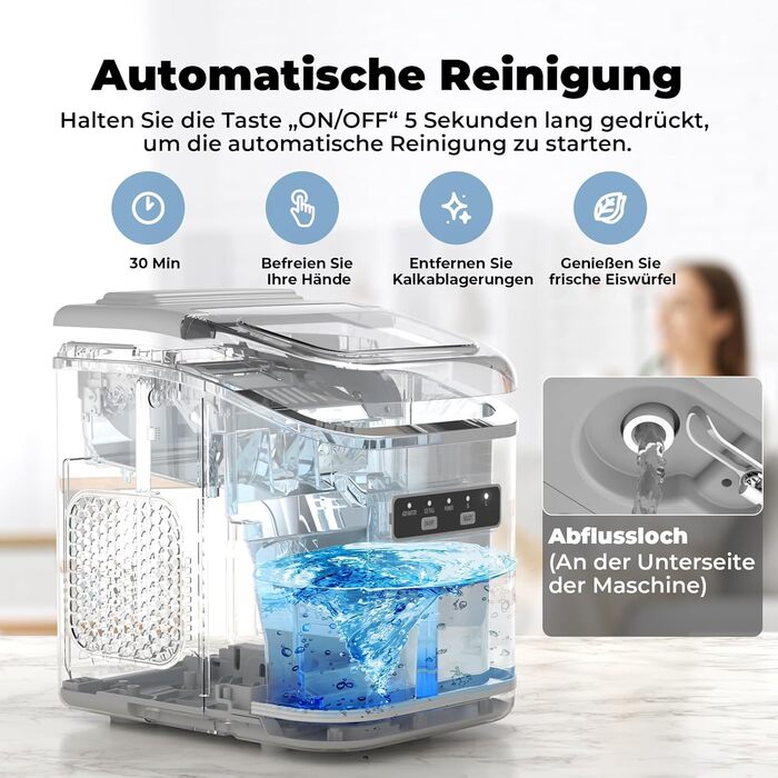 Машина для приготування льоду Ice Maker: 9 кубиків за 6-8 хвилин, 12 кг на добу, самоочищення, сірий колір. Ідеально для кухні, офісу, бару та вечірки