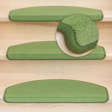 Kettelservice-Metzker® Step Mats Vorwerk Uni Single and Value Set Olive Green 14 Pieces Half-Round Olive Green 14 Pieces