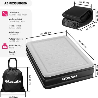 Надувна матрац Tectake® з електропомпою, 200x148x44 см - для кемпінгу, гостей, подорожей