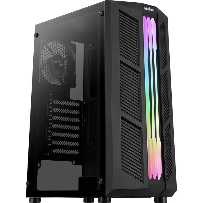 Корпус ПК Aerocool PRIME ATX з RGB підсвічуванням, загартоване скло, 12 см вентилятор, чорний