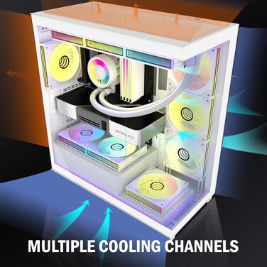 Ігровий корпус для ПК ANSAITE ATX Mid-Tower, 6 ARGB PWM вентиляторів, панорамне загартоване скло, підтримка радіатора 360мм, USB Type-C, Чорний