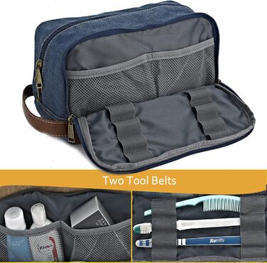 Чоловіча та жіноча дорожня косметичка з канвасу, розкладний органайзер для туалетних аксесуарів (блакитна, велика) 28x16x14 см