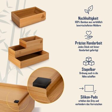 Lilly Things ANTI-SLIP Bamboo Drawer Organizer System (6 Piece, Wood) Drawer Organizer, Drawer Insert, Storage Box for Makeup, Cosmetics, Vanity, Desk, Office, Bathroom, Kitchen