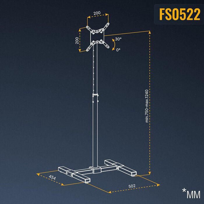 Мобільна підставка для телевізора RICOO FS0364 на колесах 40-85 дюймів, висота регулюється, VESA 600x400, до 50 кг